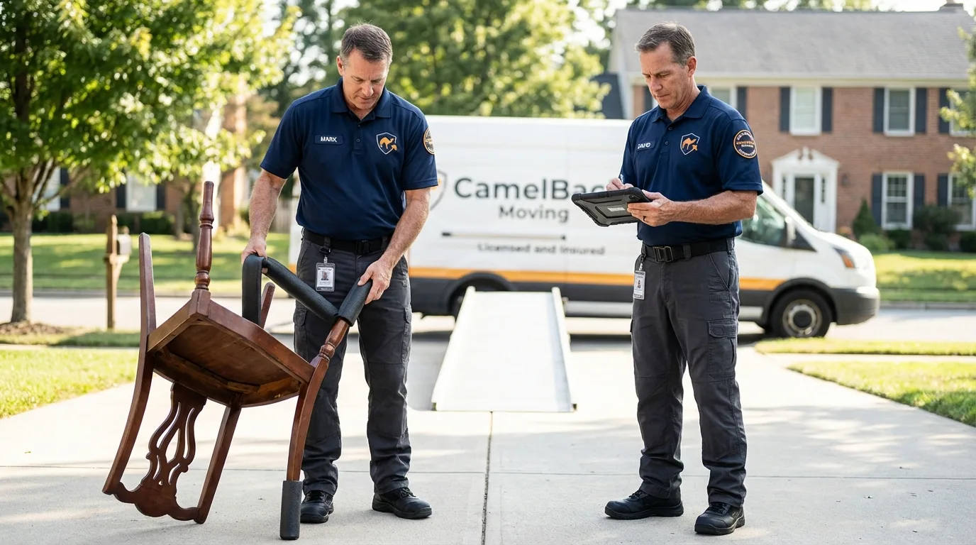 Movers inspecting furniture for damage prevention before loading in Mount Juliet, TN