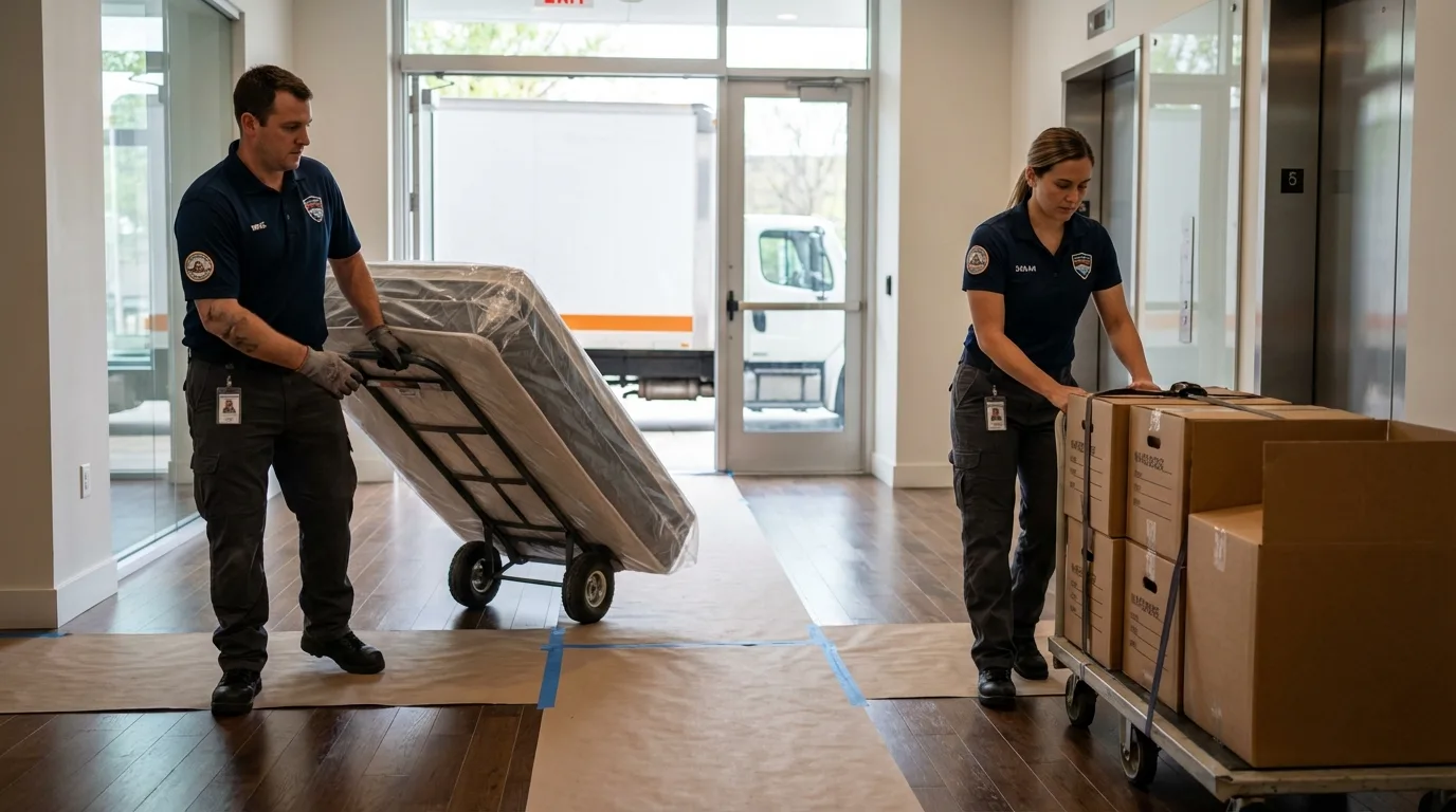Professional apartment movers loading elevator in Mount Juliet, TN